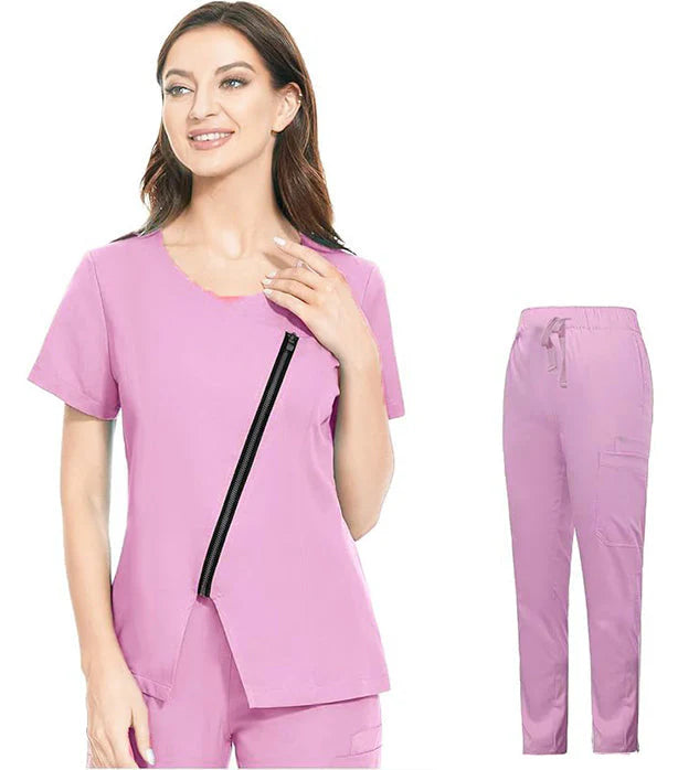 Women’s Poplin Zipper Scrub Set – 6-Pocket Performance Fit