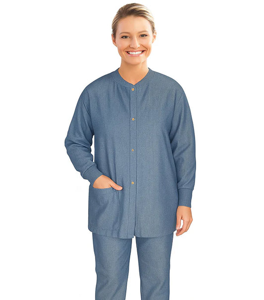 Denim jacket 3 pocket solid full sleeve front snap Button unisex with rib